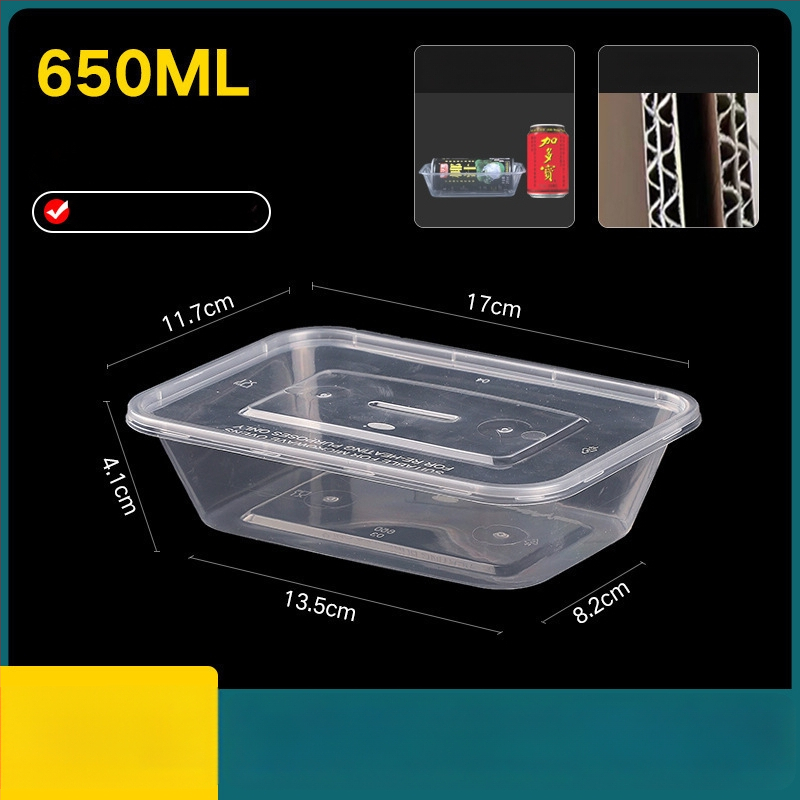 Cutie de prânz din plastic, de unică folosință, cu capac, cu container dreptunghiular și bol rotund pentru take-away