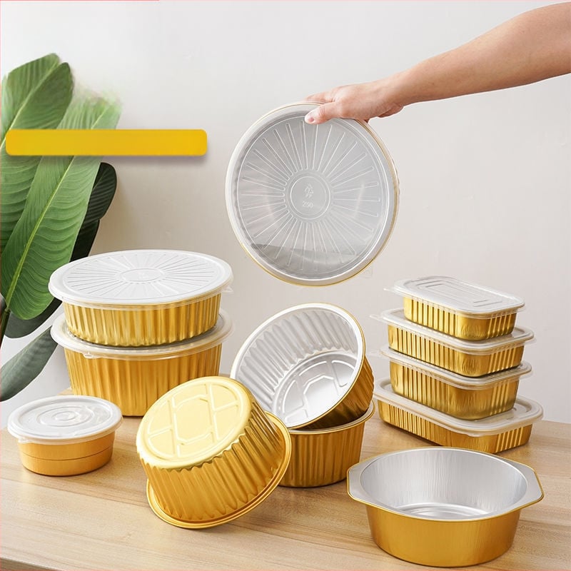 Cutie de prânz din folie de aluminiu, de unică folosință, sigilată pentru take-away, rezistentă la temperaturi înalte, imprimare logo disponibilă, personalizare