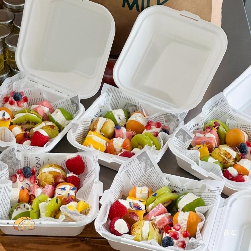 Cutie pentru desert pentru picnic cu trei compartimente, pentru iaurt, fructe și prăjitură — cuptor cu microunde: Nu; imprimare siglă: Disponibil; personalizare: Nu; biodegradabil: Nu