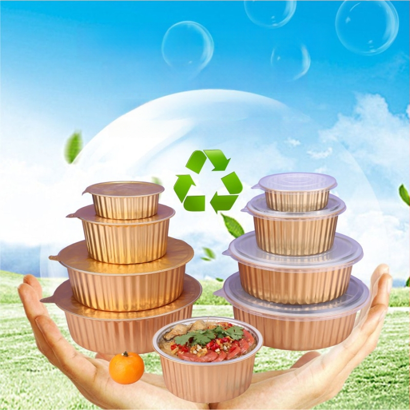 Ühekordne toiduvalmistamise alumiiniumfooliumist toidukarp — ümmarguse kujuga; paksus 0,11 mm; maht 425 ml; materjal: alumiiniumfoolium; bränd: Guobang (0,11 mm; 425 ml; alumiiniumfoolium; ümmargune kuju; Guobang)