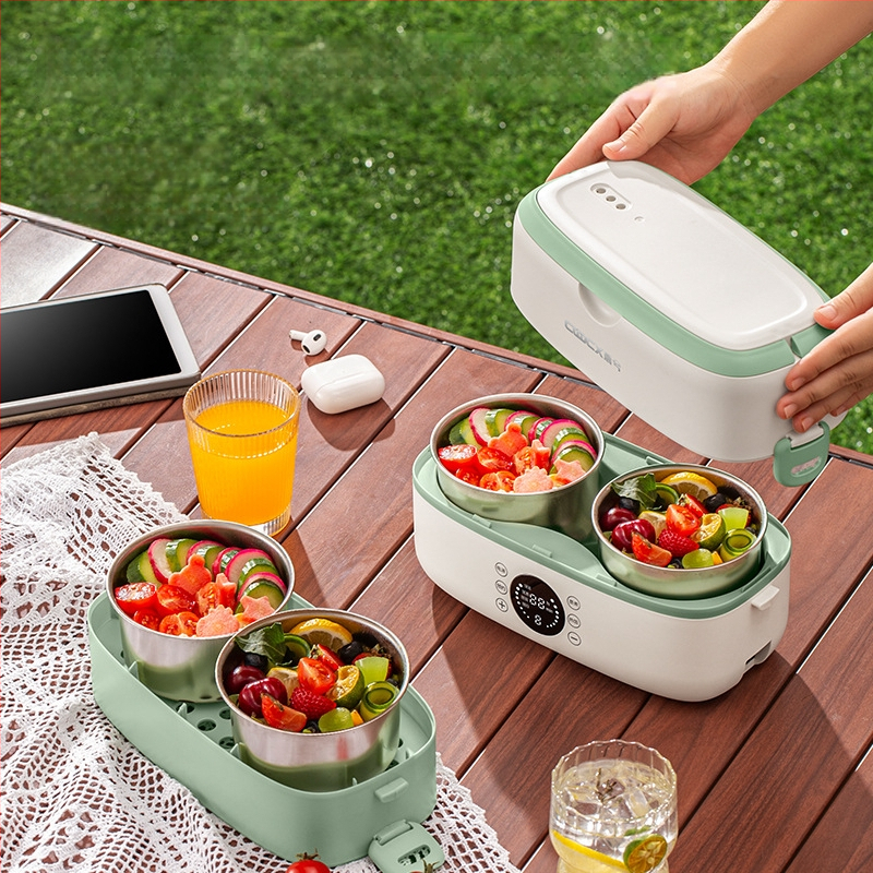 Cutie electrică pentru prânz, 2.0 L capacitate, 300W, compartiment interior din oțel inoxidabil, 110-220V AC, funcție încălzire