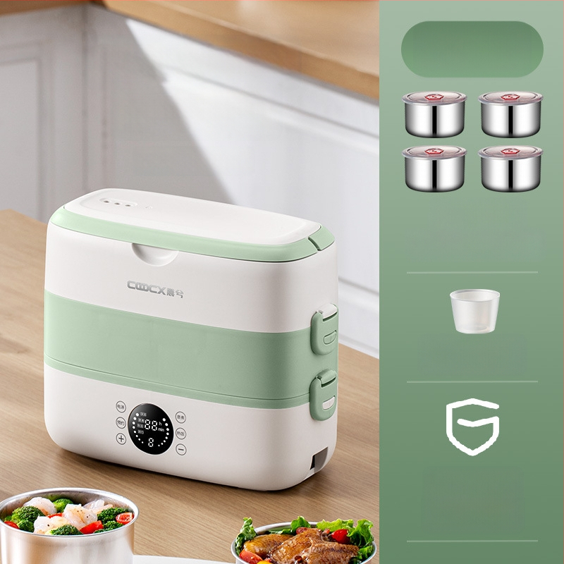 Cutie electrică pentru prânz, 2.0 L capacitate, 300W, compartiment interior din oțel inoxidabil, 110-220V AC, funcție încălzire