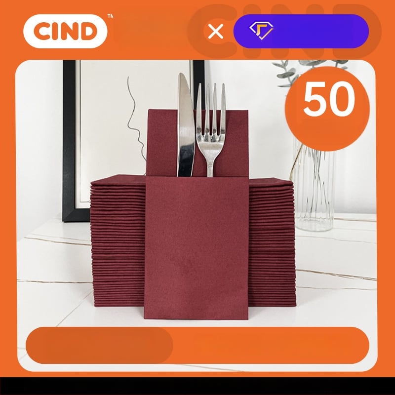 Vienkartinės servetėlės peiliams ir šakėms su logotipu, be dulkių, iš medienos plaušo, 50 lapų, vieno sluoksnio