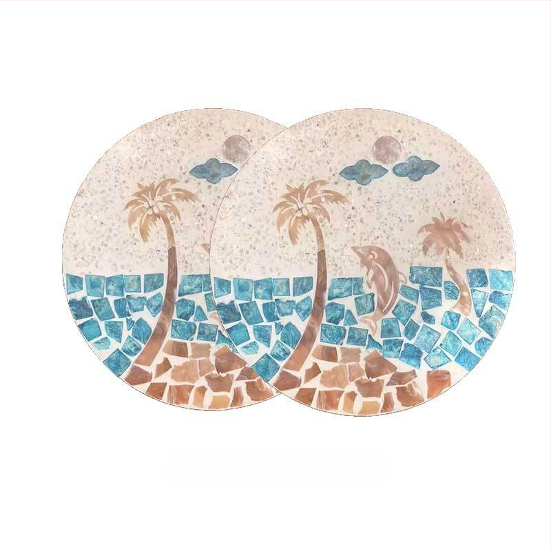 Șervet rotund din lemn cu motif scoică, monocrom, stil Nordic, lansat în 2023