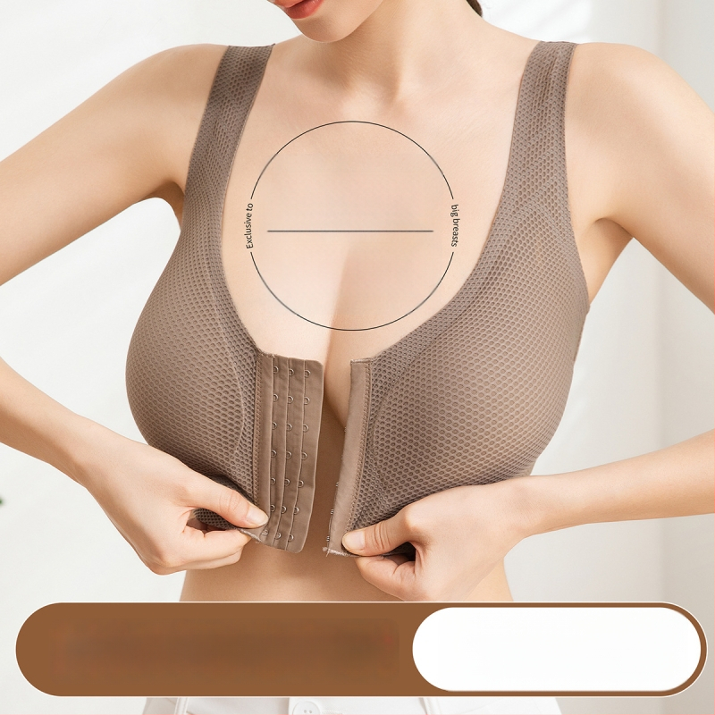 Bešavna grudnjaka s prednjim kopčanjem, čipka, puna košarica, najlon, prozračna, fiksirani dvostruki remeni ( čipka, najlon, puna košarica, prozračna )