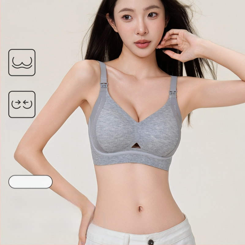 Sutien de alăptare pentru maternitate, bretele fixe, cupe subțiri formate, finisaj lucios, închidere la spate cu patru rânduri de cârlige, material principal viscoză 90–95%