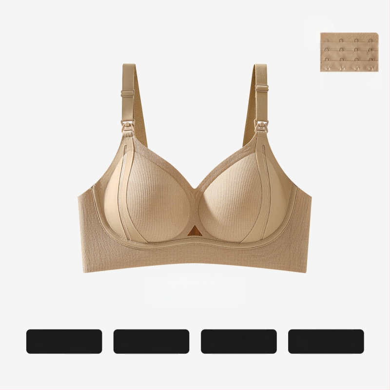 Sutien de alăptare pentru maternitate, bretele fixe, cupe subțiri formate, finisaj lucios, închidere la spate cu patru rânduri de cârlige, material principal viscoză 90–95%