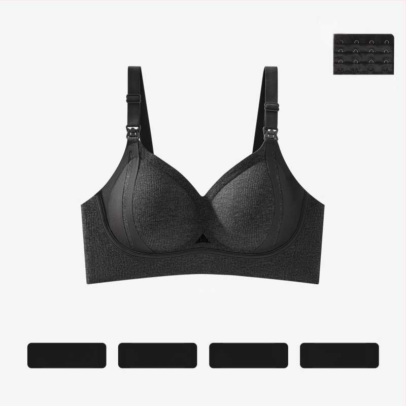 Sutien de alăptare pentru maternitate, bretele fixe, cupe subțiri formate, finisaj lucios, închidere la spate cu patru rânduri de cârlige, material principal viscoză 90–95%