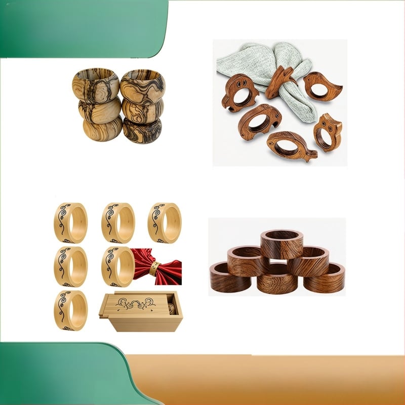 Puidust salvrätiku rõngas, kaasaegne lihtne stiil, viimistlus värvi või õliga, kohandatav pakend, logotüübi trükk