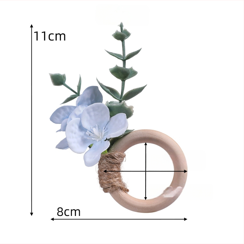 Boheemlaste pulmade salvrätiku rõngad, kunstlikud lehed ja eukalüptus, käsitöö, läänekultuuriline stiil; 6-osaline komplekt