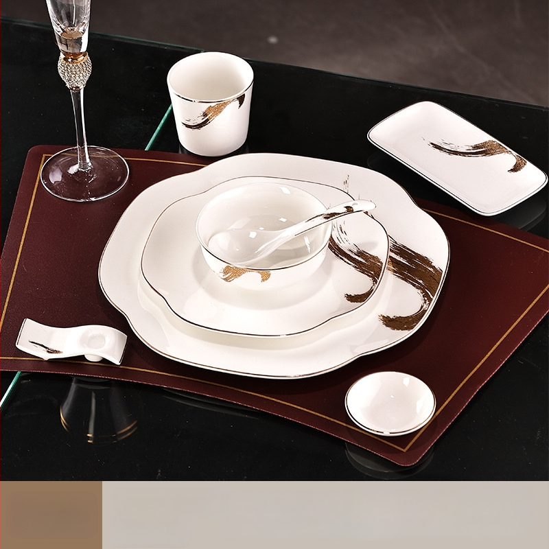 Hotellilaua komplekt bone china (>36% luuportselani), kerge luksus stiil, kohandamine, logotüübi trükkimine, kategooria: hotellilaua serveerimine