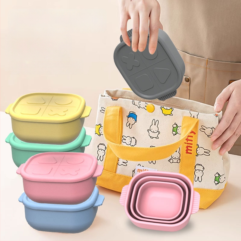 Силиконова кутия за обяд, квадратна, изолирана, подходяща за микровълнова, модерен минималистичен стил, многослойна кутия Бенто