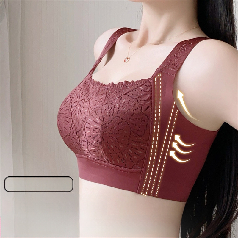 Sutien cu acoperire completă, cupe turnate subțiri, dantelă din nailon, căptușeală din bumbac, susținere laterală, respirabil, bretele reglabil e, închidere spate cu patru rânduri de cârlige