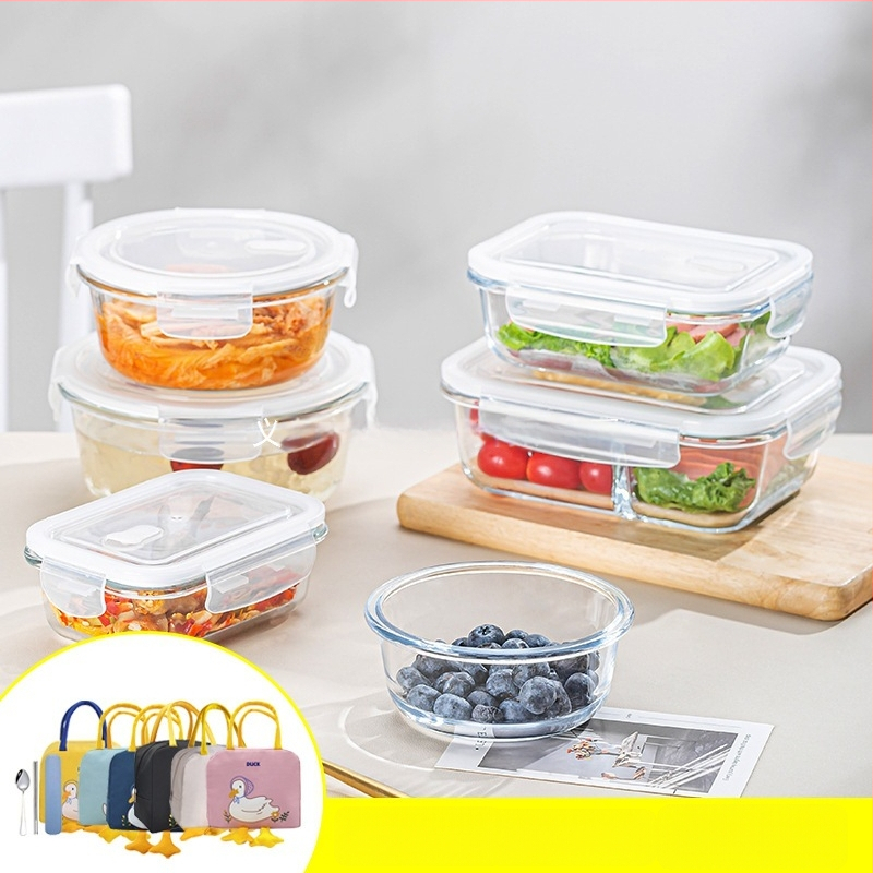 Стъклена кутия за обяд, правоъгълна, боросиликатно стъкло, микровълнова безопасна, 501-800 ml, запазва свежест