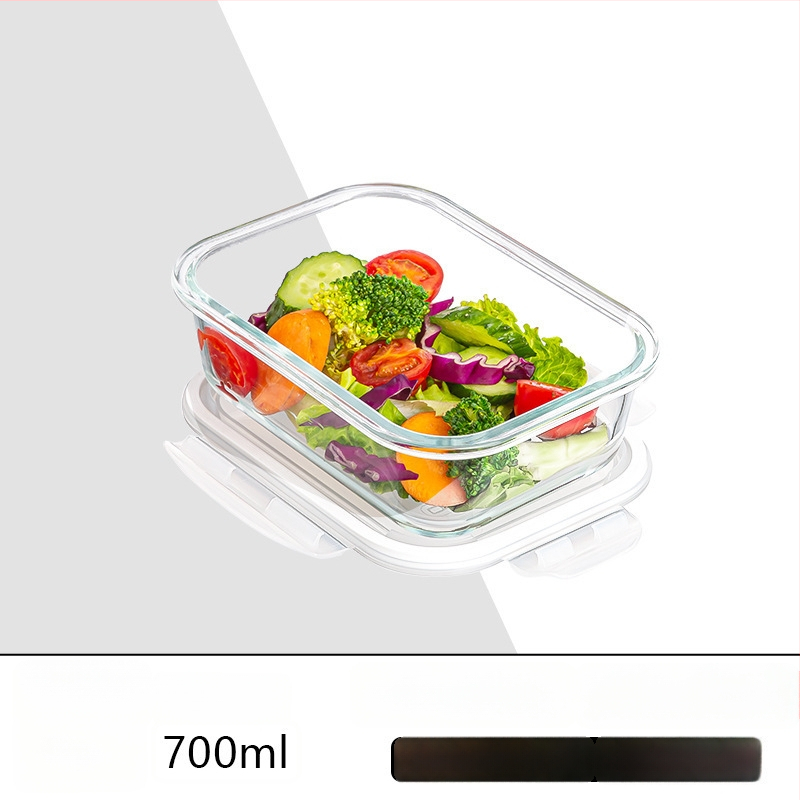 Стъклена кутия за обяд, правоъгълна, боросиликатно стъкло, микровълнова безопасна, 501-800 ml, запазва свежест