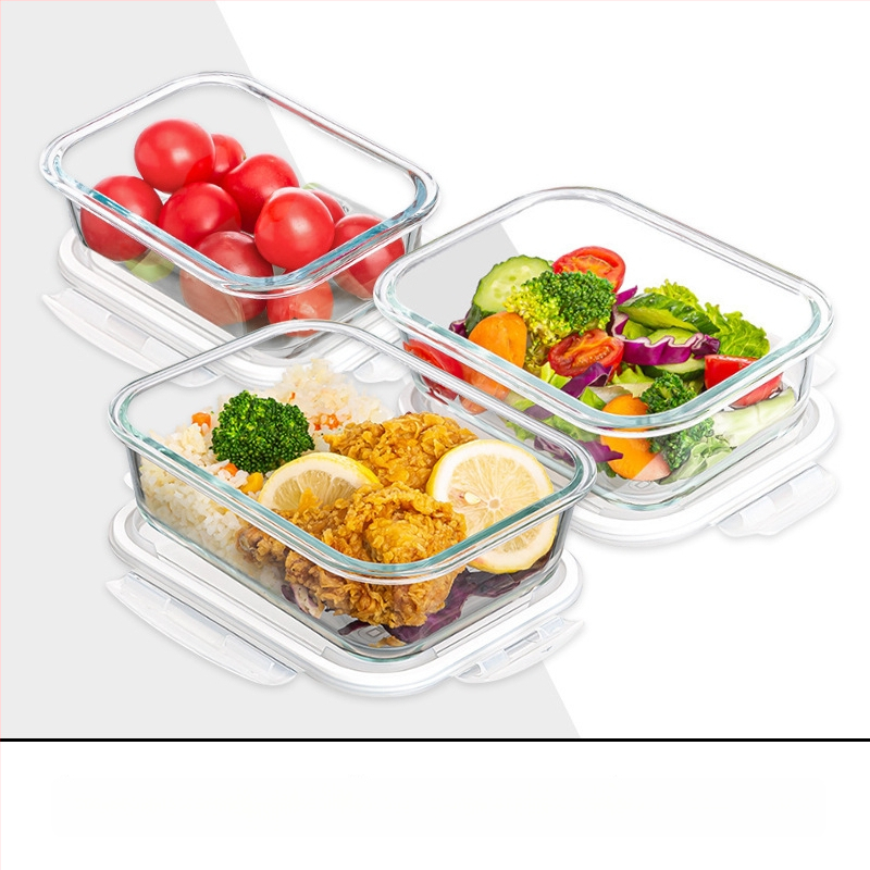 Стъклена кутия за обяд, правоъгълна, боросиликатно стъкло, микровълнова безопасна, 501-800 ml, запазва свежест