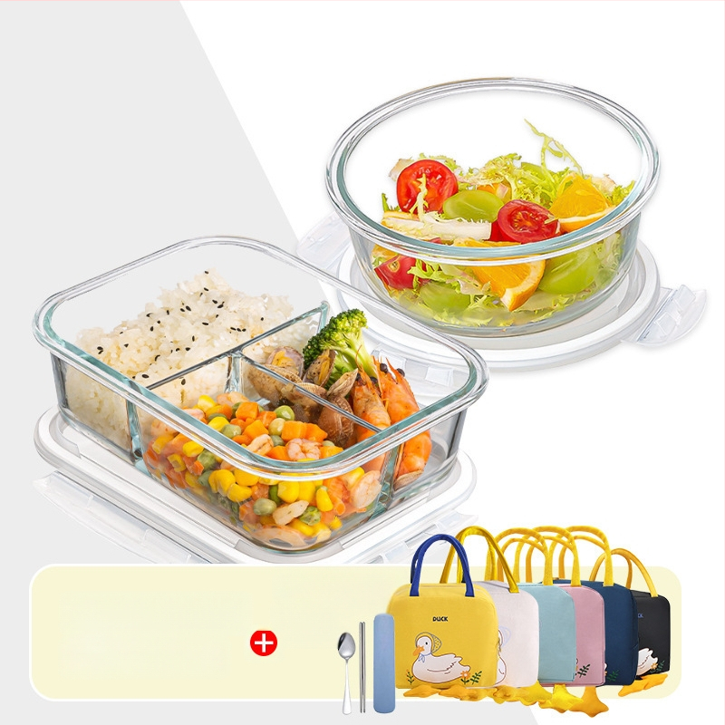 Стъклена кутия за обяд, правоъгълна, боросиликатно стъкло, микровълнова безопасна, 501-800 ml, запазва свежест