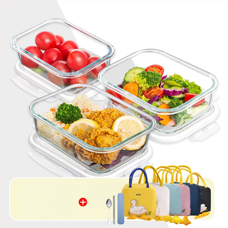 Стъклена кутия за обяд, правоъгълна, боросиликатно стъкло, микровълнова безопасна, 501-800 ml, запазва свежест