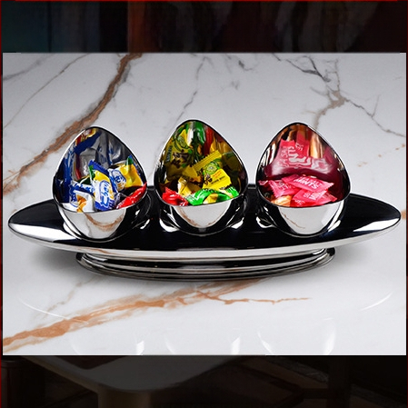 Roostevabast terasest hotellilaua komplekt – poleeritud pind, hiina stiil; baar/ööklubi tarvikud: puuviljaplaat, tuhatoos, jääämber