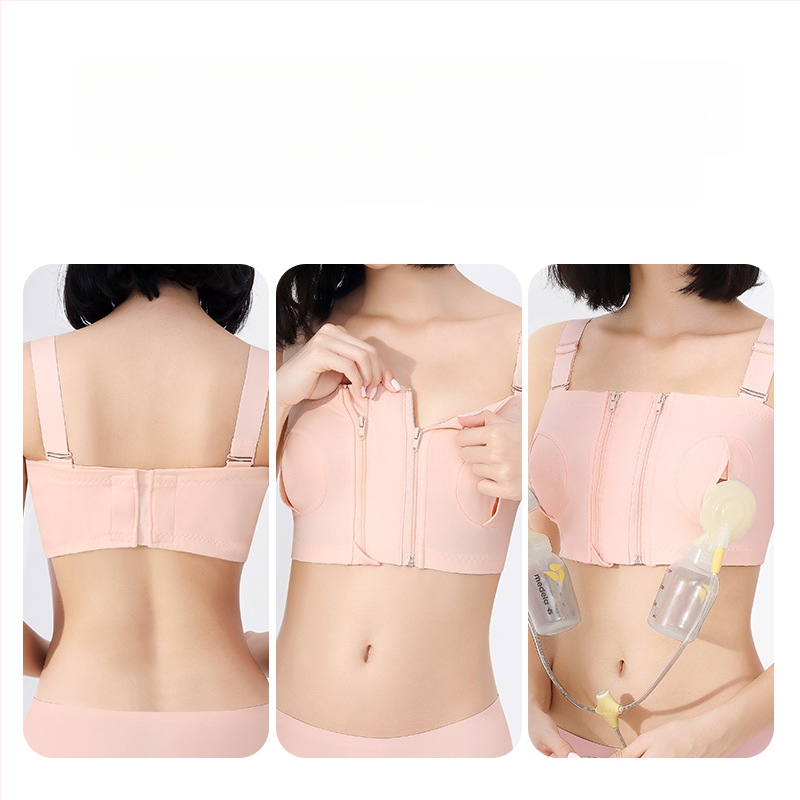 Medvilninė maitinančios liemenėlė su priekiniu užsegimu ir vieno/dviejų užtrauktukų, po gimdymo, atsiejami dvigubi dirželiai