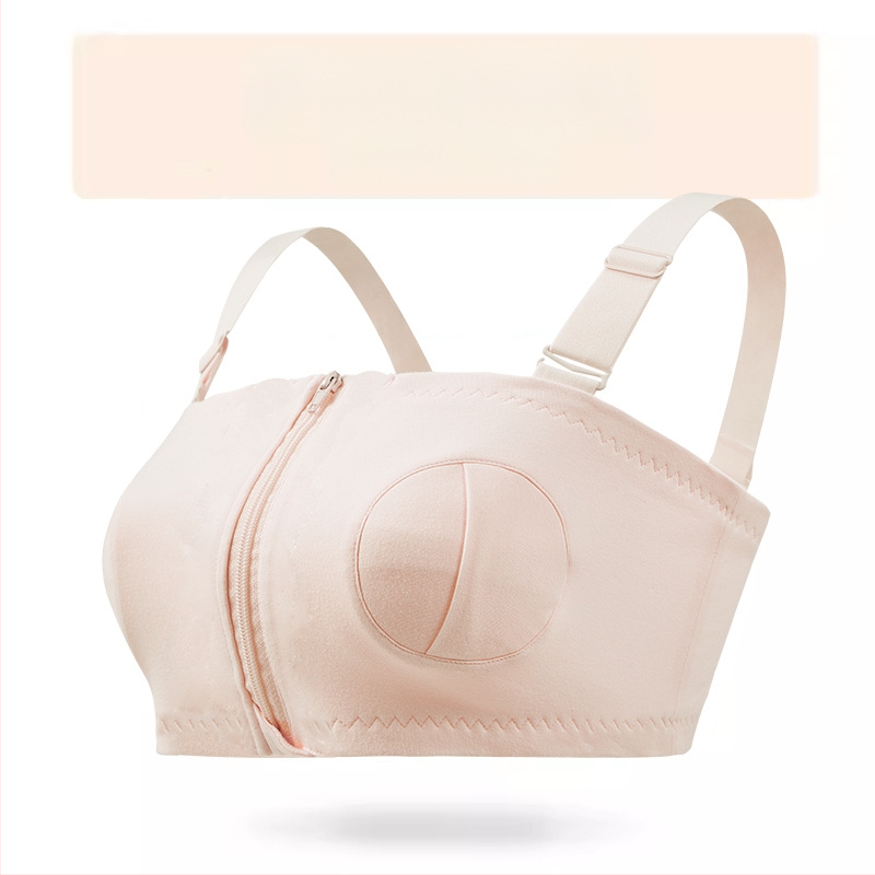 Medvilninė maitinančios liemenėlė su priekiniu užsegimu ir vieno/dviejų užtrauktukų, po gimdymo, atsiejami dvigubi dirželiai