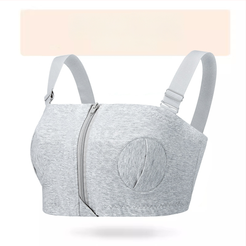 Medvilninė maitinančios liemenėlė su priekiniu užsegimu ir vieno/dviejų užtrauktukų, po gimdymo, atsiejami dvigubi dirželiai