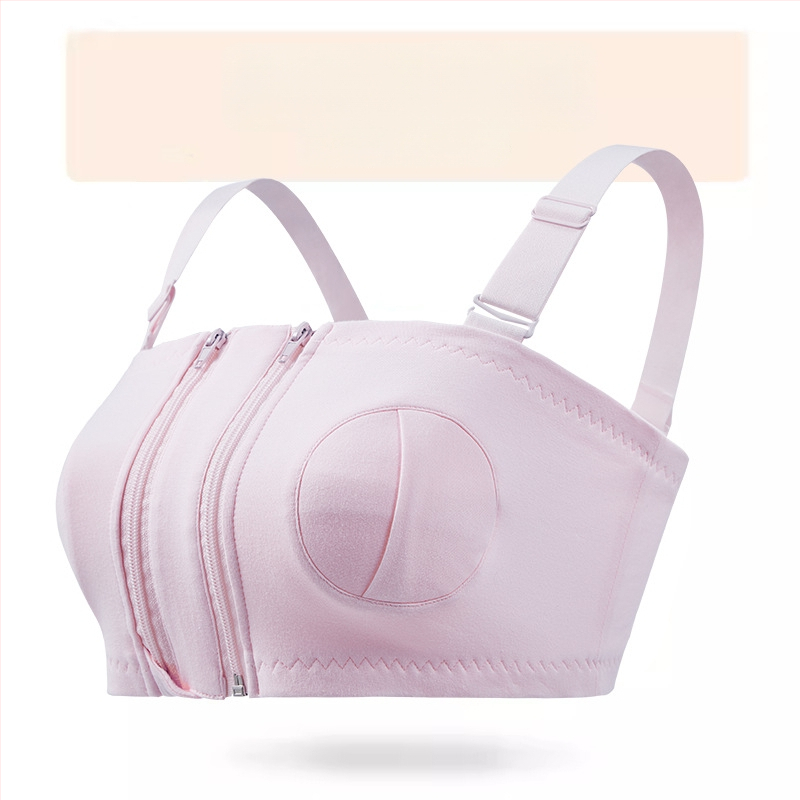 Medvilninė maitinančios liemenėlė su priekiniu užsegimu ir vieno/dviejų užtrauktukų, po gimdymo, atsiejami dvigubi dirželiai