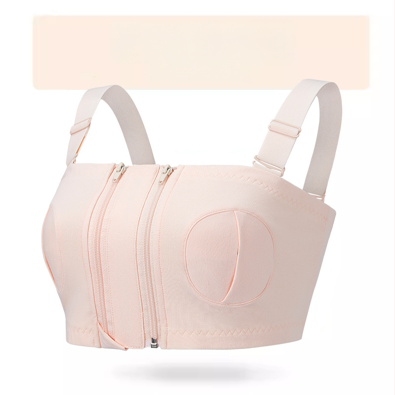 Medvilninė maitinančios liemenėlė su priekiniu užsegimu ir vieno/dviejų užtrauktukų, po gimdymo, atsiejami dvigubi dirželiai