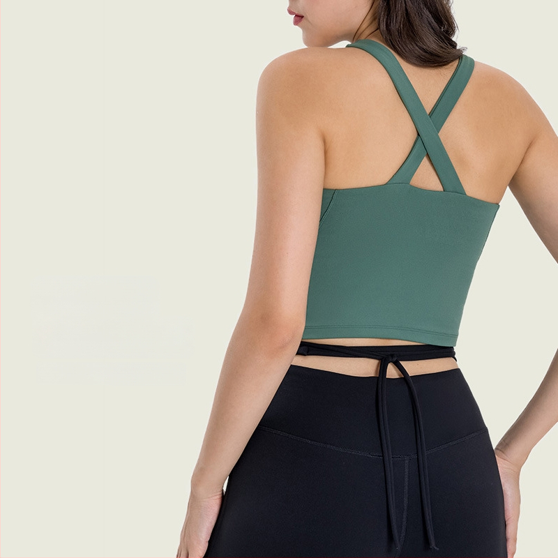 Sportinė liemenėlė su kryžminiu haltero dizainu, formuota pilno puodelio su įdėklu, seksuali nugara, nailono mišinys, tinka bėgiojimui ir treniruotėms