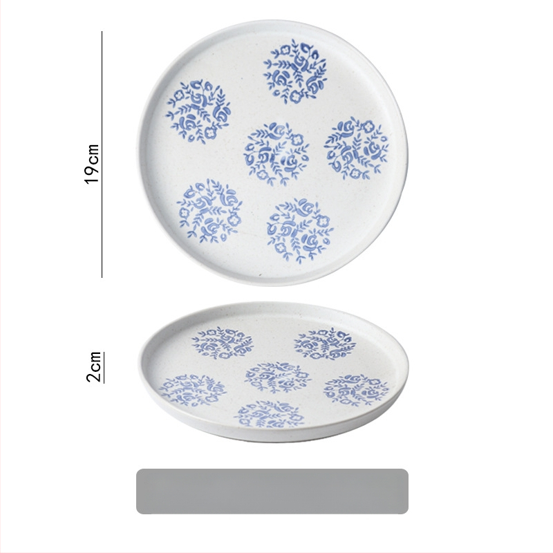 Sinine-valge kaulporcelani laua serveerimis komplekt neljast osast: kauss, lusikas, kaulplaat ja tass (Tao keraamika)