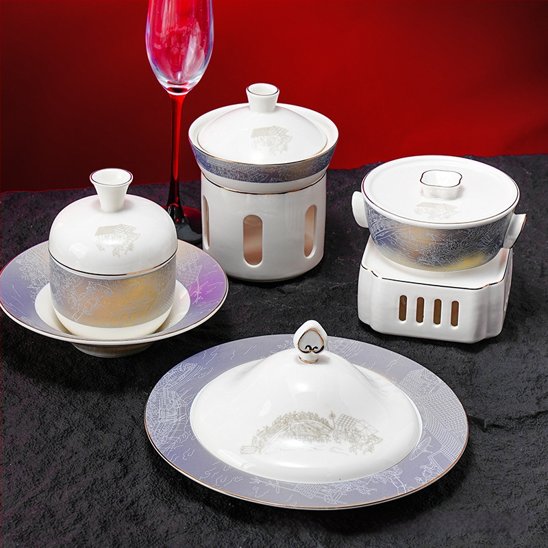 Portselanist hotellilaua serveerimiskomplekt, hiina stiil, glasuurpind, kohandamine ja logotüübi trükkimine