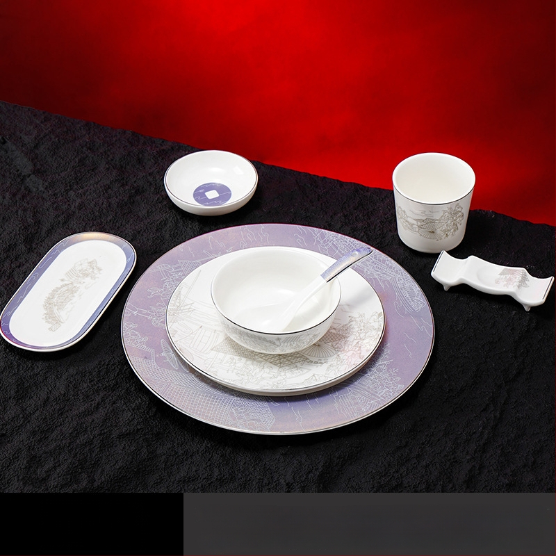 Portselanist hotellilaua serveerimiskomplekt, hiina stiil, glasuurpind, kohandamine ja logotüübi trükkimine