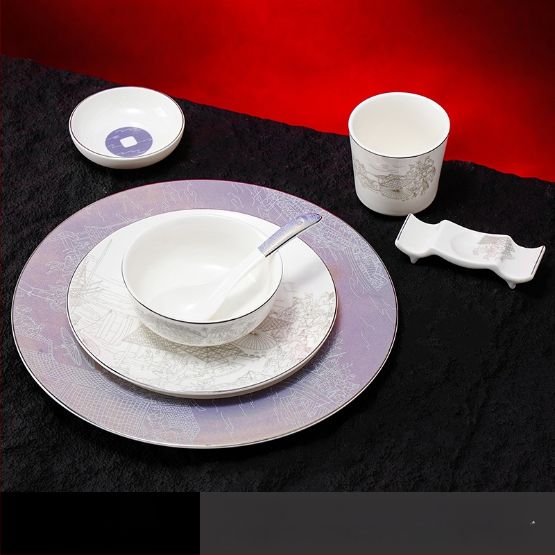 Portselanist hotellilaua serveerimiskomplekt, hiina stiil, glasuurpind, kohandamine ja logotüübi trükkimine