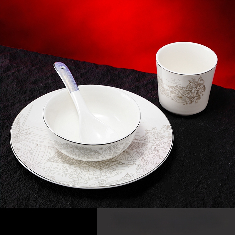 Portselanist hotellilaua serveerimiskomplekt, hiina stiil, glasuurpind, kohandamine ja logotüübi trükkimine