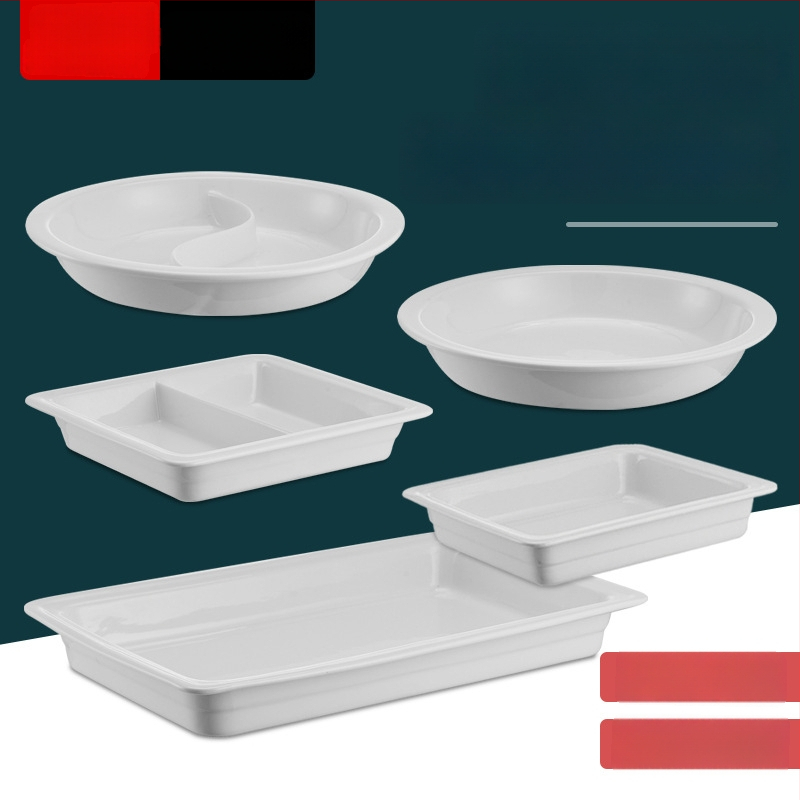 Keraamiline buffee sisemine konteiner soojuse säilitamiseks, ristkülikukujulise toidunõu ja ümmarguse keramikplaadiga, Jiaojiexing kaubamärk, hotellidele ja restoranidele