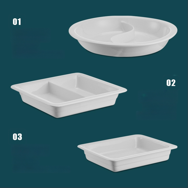 Keraamiline buffee sisemine konteiner soojuse säilitamiseks, ristkülikukujulise toidunõu ja ümmarguse keramikplaadiga, Jiaojiexing kaubamärk, hotellidele ja restoranidele