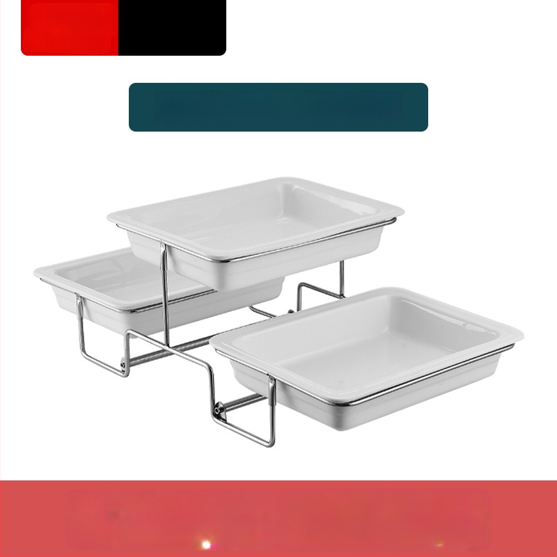 Keraamiline buffee sisemine konteiner soojuse säilitamiseks, ristkülikukujulise toidunõu ja ümmarguse keramikplaadiga, Jiaojiexing kaubamärk, hotellidele ja restoranidele