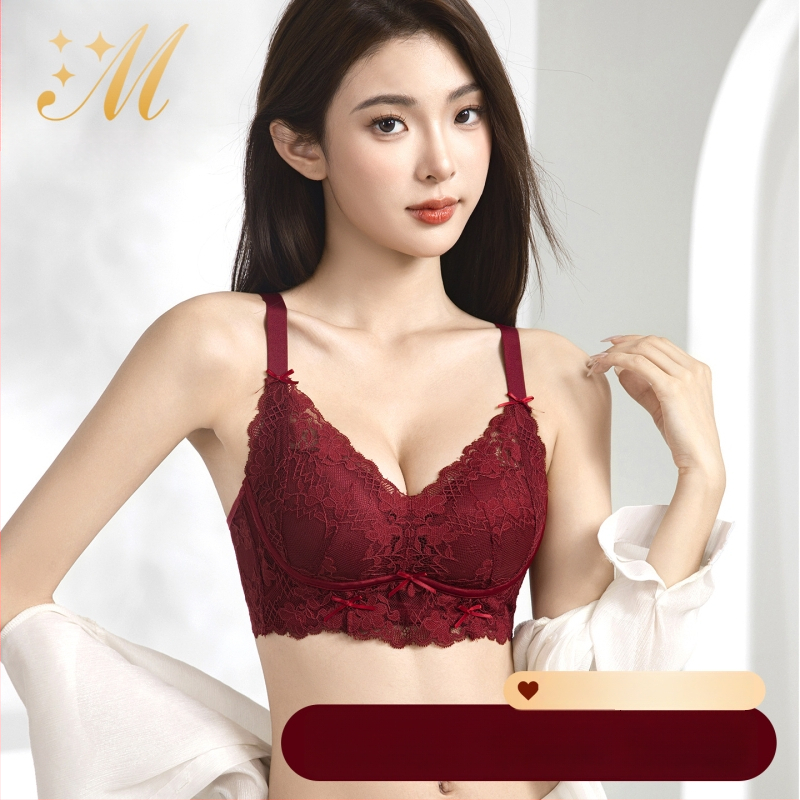 Ženski čipkasti push-up grudnjak bez čeličnih krugova, 3/4 košarica, najlon/poliamid, podstava od Mulberry svile