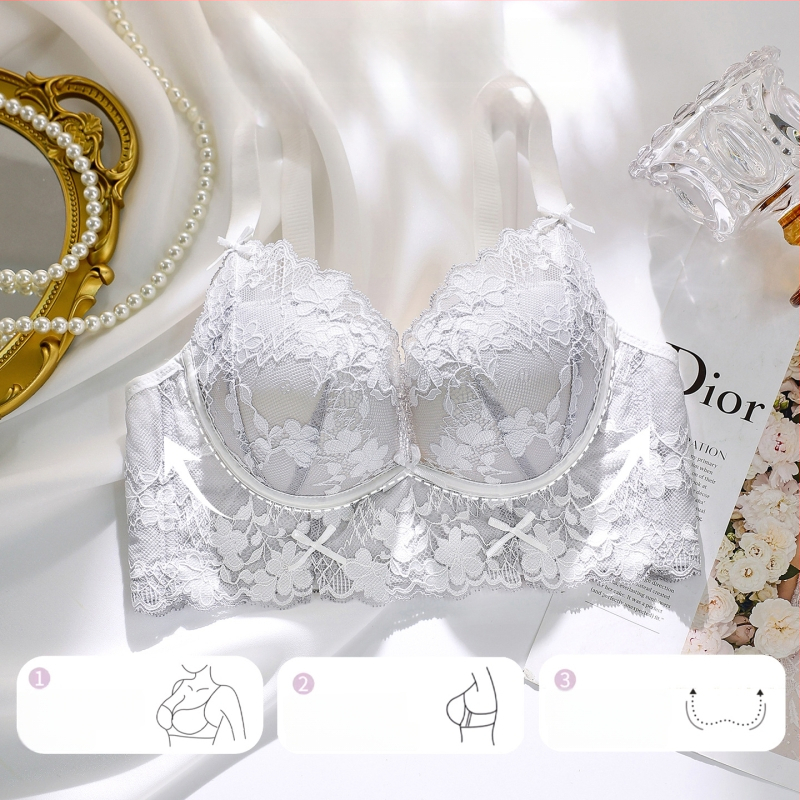 Ženski čipkasti push-up grudnjak bez čeličnih krugova, 3/4 košarica, najlon/poliamid, podstava od Mulberry svile