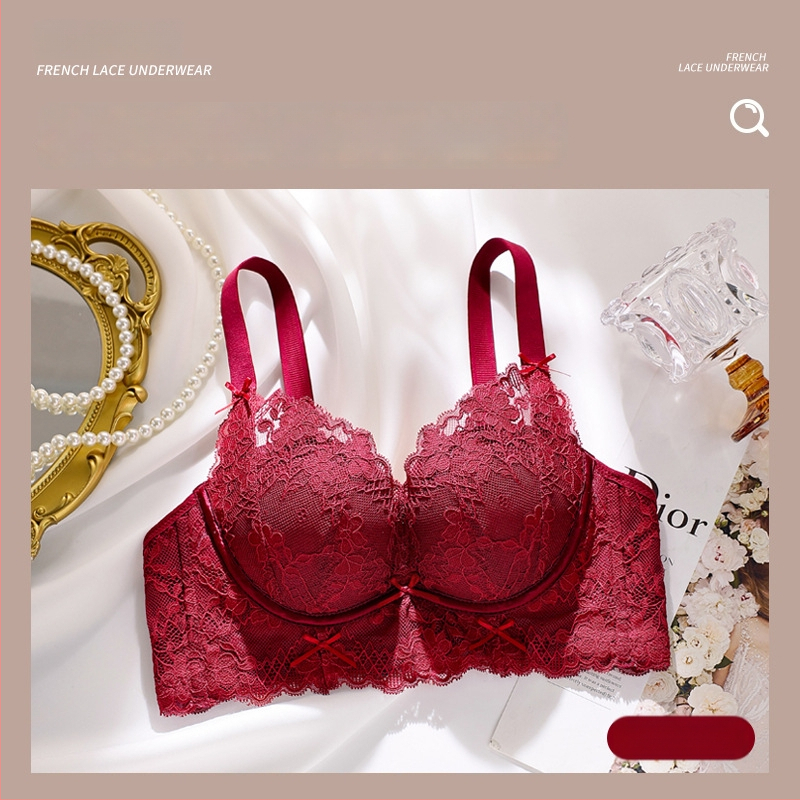 Ženski čipkasti push-up grudnjak bez čeličnih krugova, 3/4 košarica, najlon/poliamid, podstava od Mulberry svile