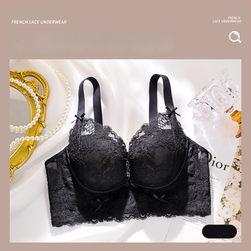 Ženski čipkasti push-up grudnjak bez čeličnih krugova, 3/4 košarica, najlon/poliamid, podstava od Mulberry svile