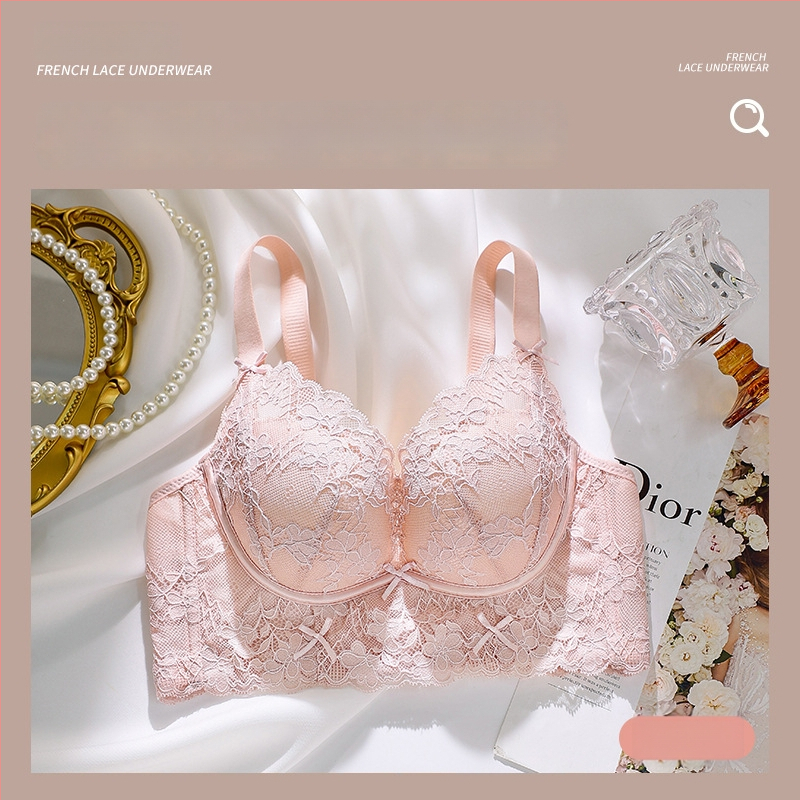 Ženski čipkasti push-up grudnjak bez čeličnih krugova, 3/4 košarica, najlon/poliamid, podstava od Mulberry svile