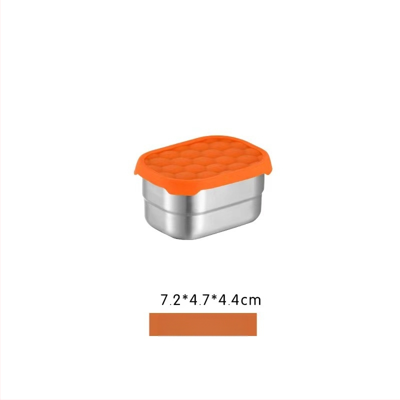 Кутия за съхранение на храна, 304 неръждаема стомана, силиконов мек капак, без електричество, квадратна или кръгла форма, капацитет 0.3–1.0 л