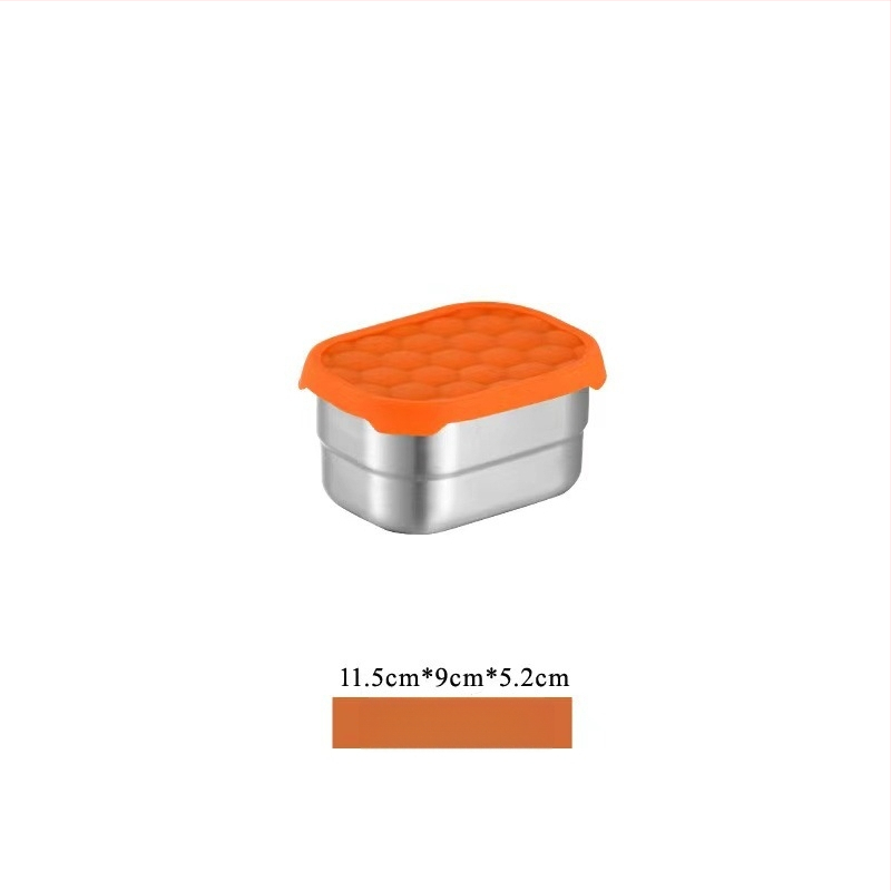 Кутия за съхранение на храна, 304 неръждаема стомана, силиконов мек капак, без електричество, квадратна или кръгла форма, капацитет 0.3–1.0 л