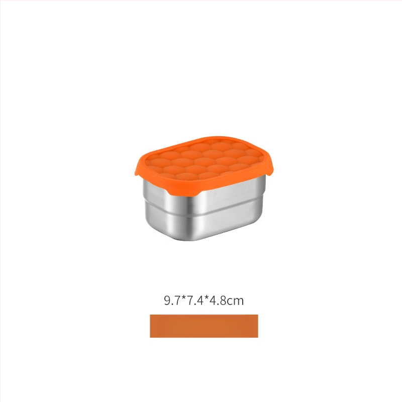 Кутия за съхранение на храна, 304 неръждаема стомана, силиконов мек капак, без електричество, квадратна или кръгла форма, капацитет 0.3–1.0 л