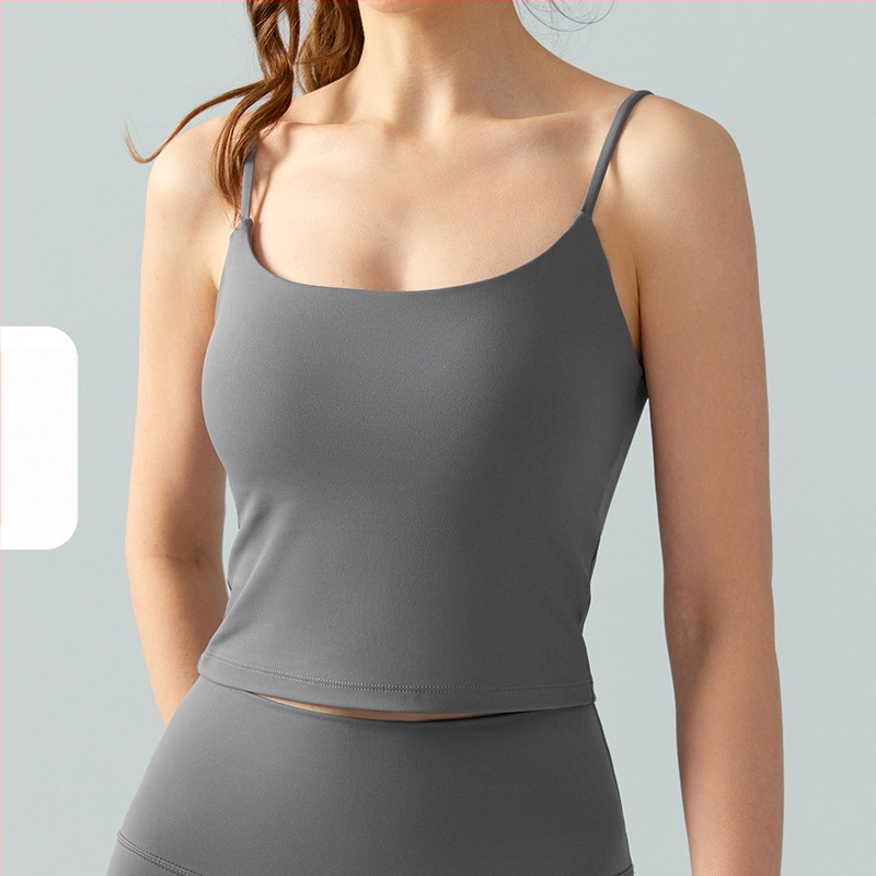 Женски потник за йога с подплънки за гърдите, дишащ, тясно прилепващ, 80% найлон, 20% спандекс