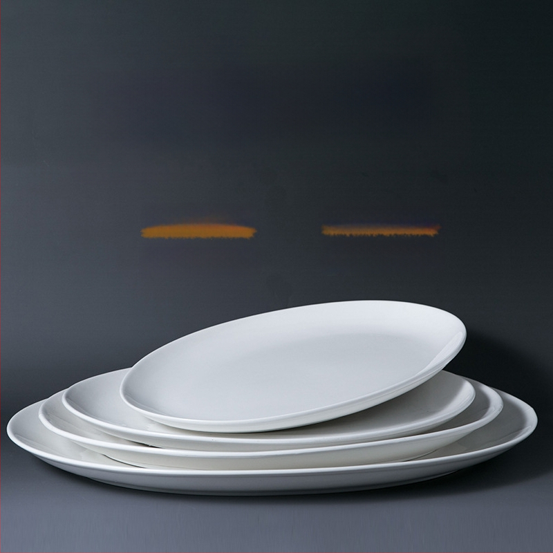 Bijeli porcelanski tanjur za ribu, plitki ovalni tanjur, za hotele i restorane, porcelansko posuđe