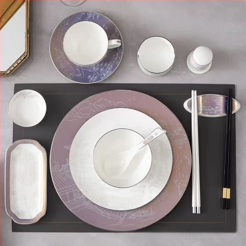Hotellilaua serveerimisekomplekt keramikast, uus Hiina stiil, kaulporcelian >45% sisu, logotüübi trükkimine saadaval