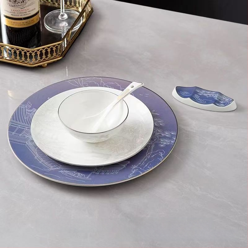 Hotellilaua serveerimisekomplekt keramikast, uus Hiina stiil, kaulporcelian >45% sisu, logotüübi trükkimine saadaval