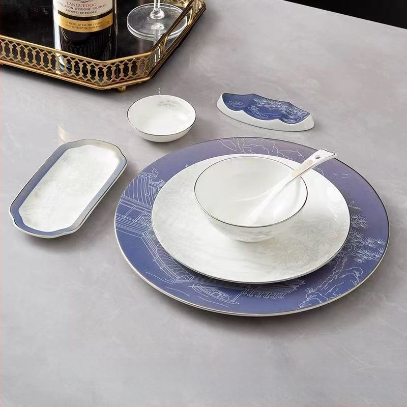 Hotellilaua serveerimisekomplekt keramikast, uus Hiina stiil, kaulporcelian >45% sisu, logotüübi trükkimine saadaval